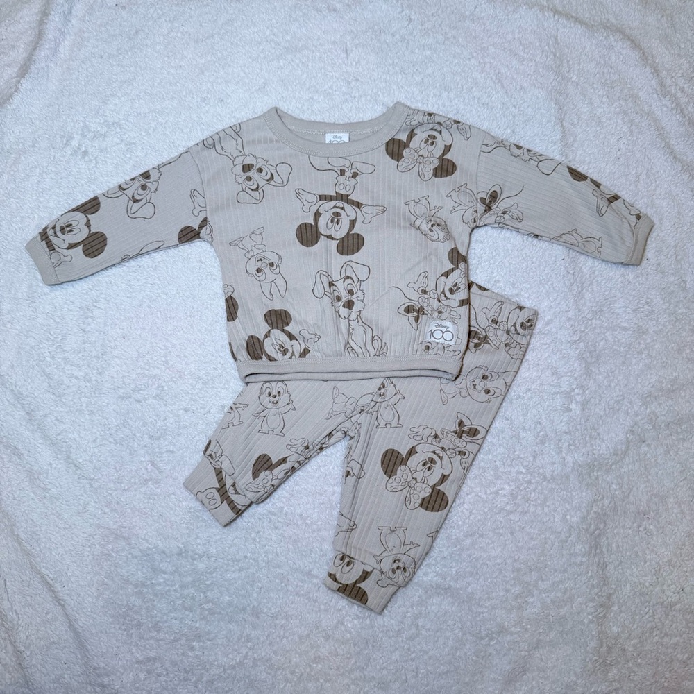 Disney Beige And Brown Cartoon Character Kids Matching Set